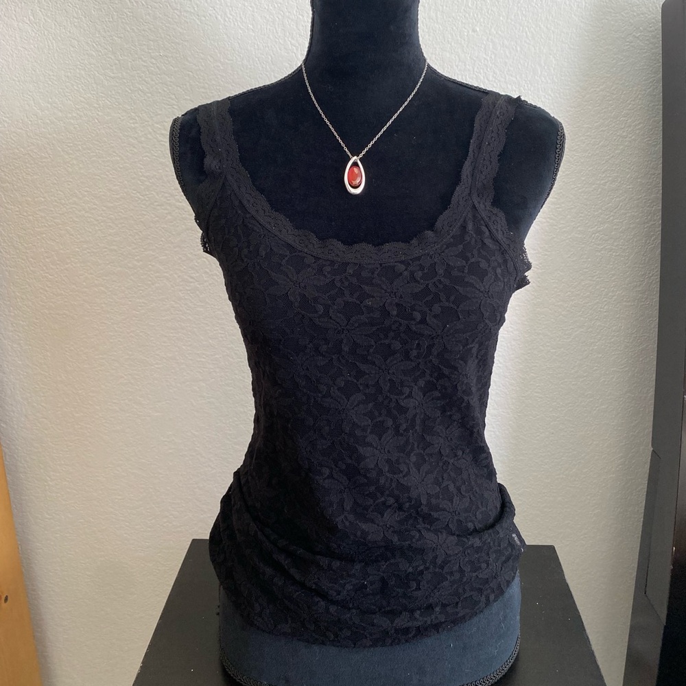 SOLD Sheer black lace cami with unique floral designs